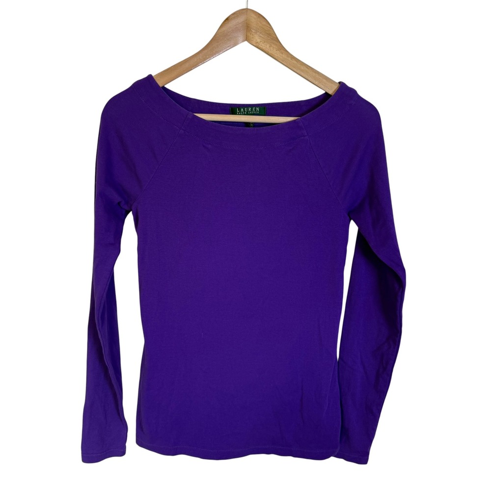 Lauren Ralph Lauren Top Women Medium Purple Excellent Boat Neck Long Sleeve